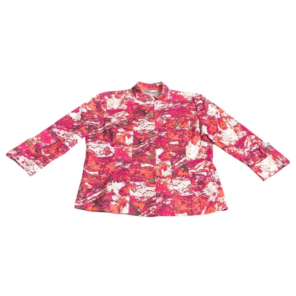 Drapers & Damons Jacket Womens Small Abstract Artsy Chic Cuffed Roll Tab Sleeve